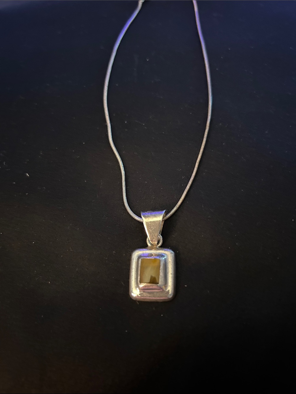 Sterling Silver Rectangular Pendant Necklace with Yellow Gold Gem